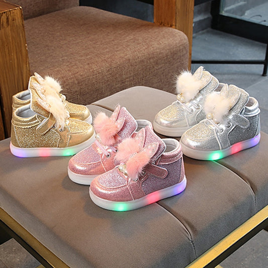 Cartoon Children Shoes Colorful Diamonds With LED Light Light-Up Baby Footwear