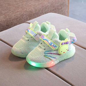 WISDOMFROG Children Light-Up Shoes Flying Weave Breathable Girls And Boys Soft Bottom Sneakers