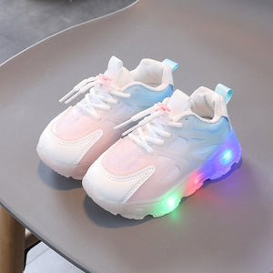 WISDOMFROG Girls Sneakers LED Light Up Boys Gradient Mesh Shoes Children Footwear