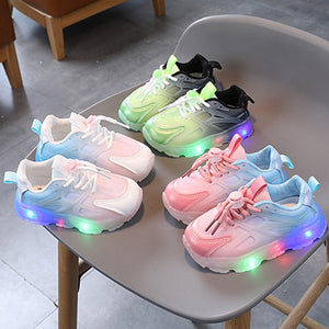 WISDOMFROG Girls Sneakers LED Light Up Boys Gradient Mesh Shoes Children Footwear