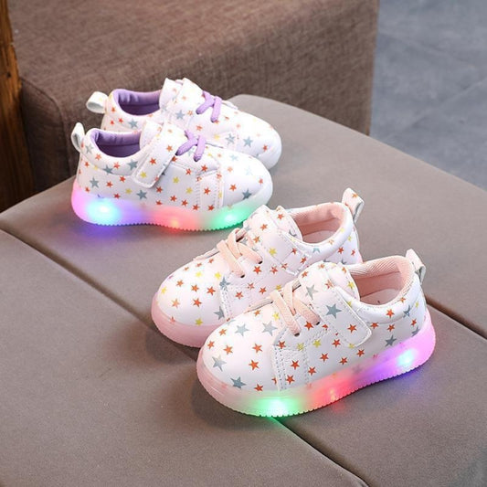 WISDOMFROG Children Sneakers Light-Up Stars Soft Sole Girls Board Shoes Boys Footwear