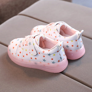 WISDOMFROG Children Sneakers Light-Up Stars Soft Sole Girls Board Shoes Boys Footwear