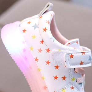 WISDOMFROG Children Sneakers Light-Up Stars Soft Sole Girls Board Shoes Boys Footwear