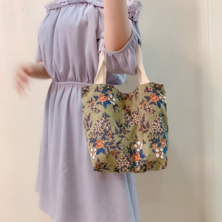 Retro Floral Bag Casual Tote Large Capacity Corduroy Handbag