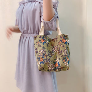 Retro Floral Bag Casual Tote Large Capacity Corduroy Handbag