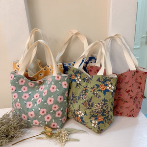 Retro Floral Bag Casual Tote Large Capacity Corduroy Handbag