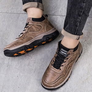 Men Outdoor Hiking Casual Leather Shoes Thickened Non-Slip Waterproof Sneakers, 39, 40, 41, 42, 43, 44