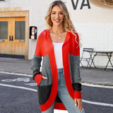 Women Casual Mid-Length Hooded Knit Cardigan Jacket