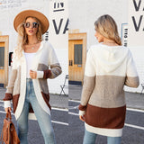 Women Casual Mid-Length Hooded Knit Cardigan Jacket