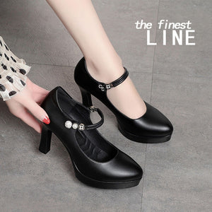 Women High Heels Comfortable Small Heel Temperament Waterproof Platform One Buckle Shoes