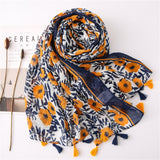 180 X 85cm  Women Cotton And Linen Scarf Retro Splicing Bohemian Printed Silk Shawl