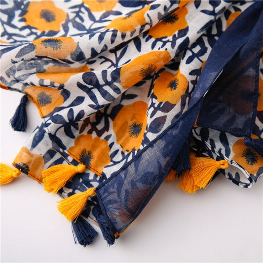 180 X 85cm  Women Cotton And Linen Scarf Retro Splicing Bohemian Printed Silk Shawl