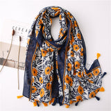 180 X 85cm  Women Cotton And Linen Scarf Retro Splicing Bohemian Printed Silk Shawl