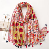 180 X 85cm  Women Cotton And Linen Scarf Retro Splicing Bohemian Printed Silk Shawl