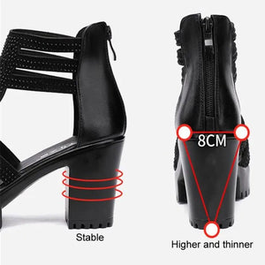 Women Chunky Heel Sandals Anti-slip Fish Mouth High Heels Soft Bottom Open Toe Sandals