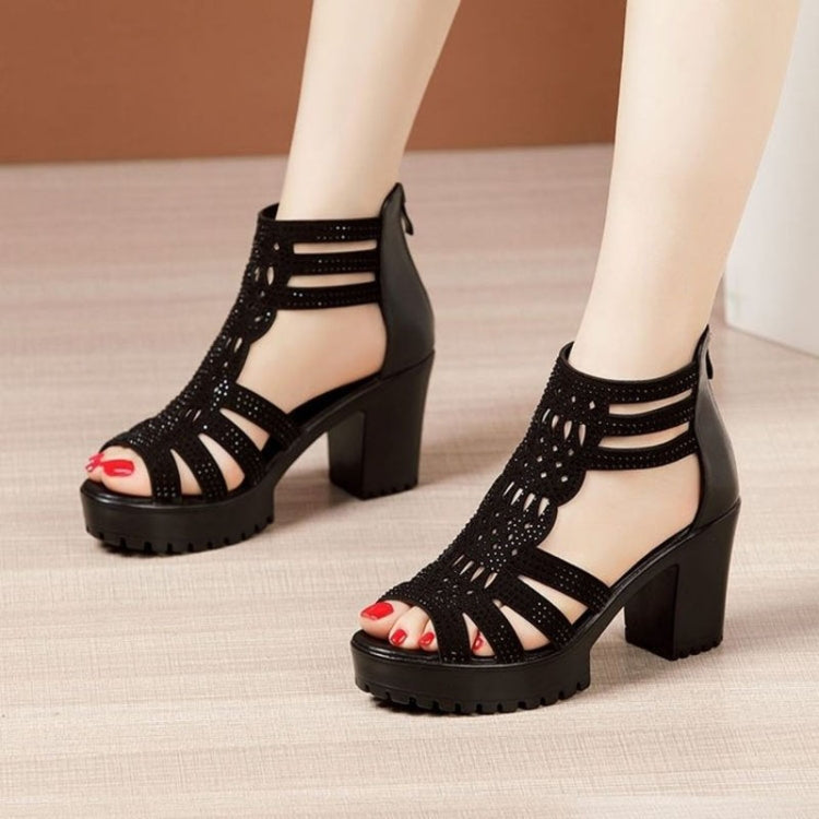 Women Chunky Heel Sandals Anti-slip Fish Mouth High Heels Soft Bottom Open Toe Sandals