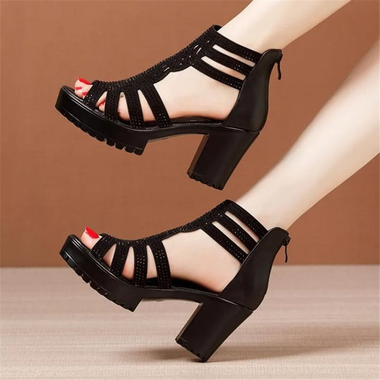 Women Chunky Heel Sandals Anti-slip Fish Mouth High Heels Soft Bottom Open Toe Sandals