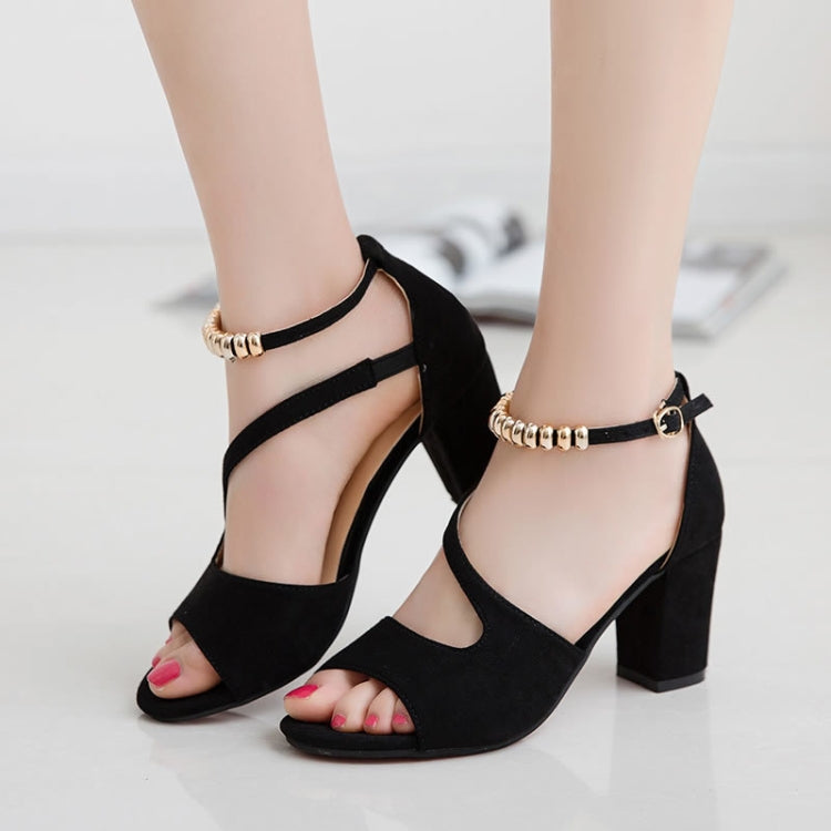 Summer Roman Style Metal One Buckle Chunky Sandals Women Casual High Heels