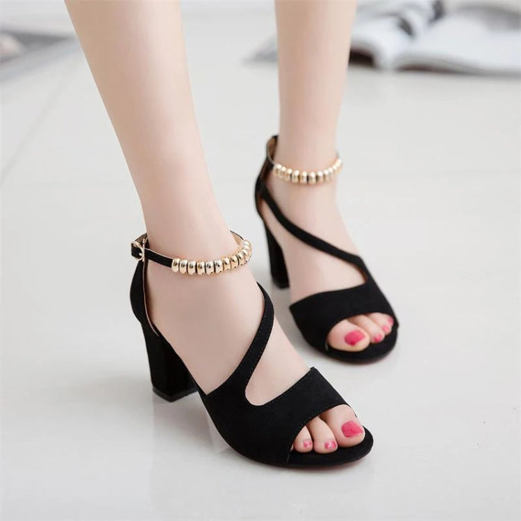 Summer Roman Style Metal One Buckle Chunky Sandals Women Casual High Heels