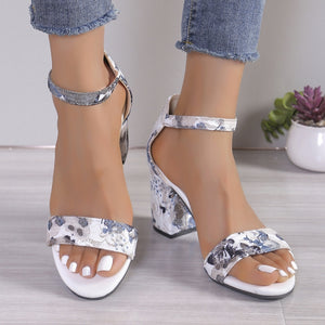 Women Summer Roman Sandals Thick Bottom Slope Heel Printed Buckle High Heels Sandals