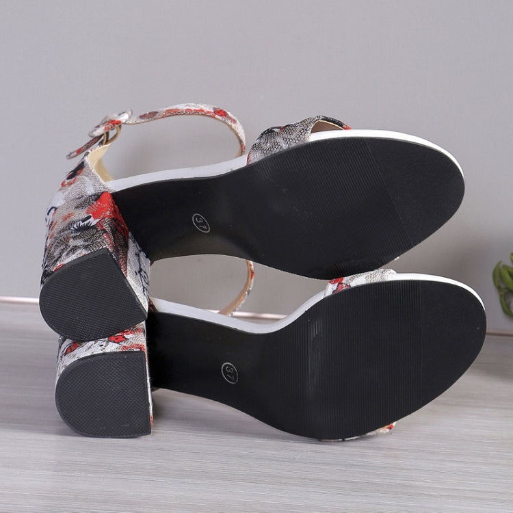 Women Summer Roman Sandals Thick Bottom Slope Heel Printed Buckle High Heels Sandals