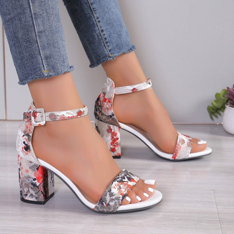 Women Summer Roman Sandals Thick Bottom Slope Heel Printed Buckle High Heels Sandals