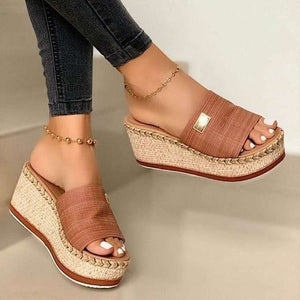 Summer Casual Sandals Women Shoes Hemp Rope Woven Thick Bottom Slope Heel Slippers