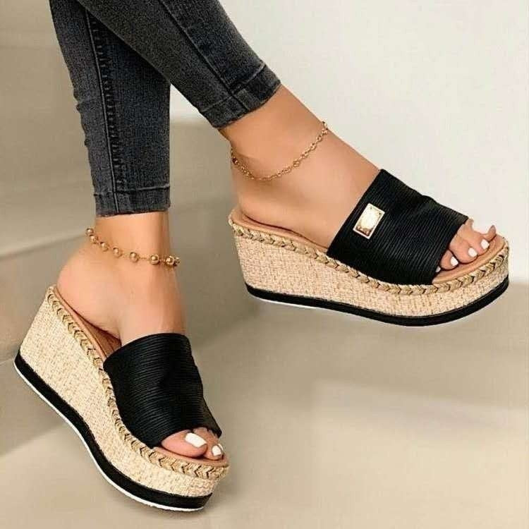 Summer Casual Sandals Women Shoes Hemp Rope Woven Thick Bottom Slope Heel Slippers