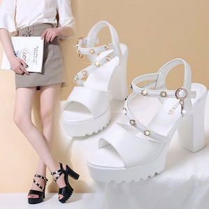 Summer Women High Heeled Sandals Thick Bottom Waterproof Platform Buckle Strap Lady Shoes