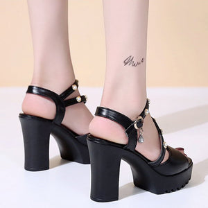 Summer Women High Heeled Sandals Thick Bottom Waterproof Platform Buckle Strap Lady Shoes