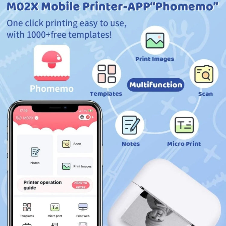 Phomemo M02X Inkless Pocket Printer Bluetooth Thermal Portable Sticker Maker Machine