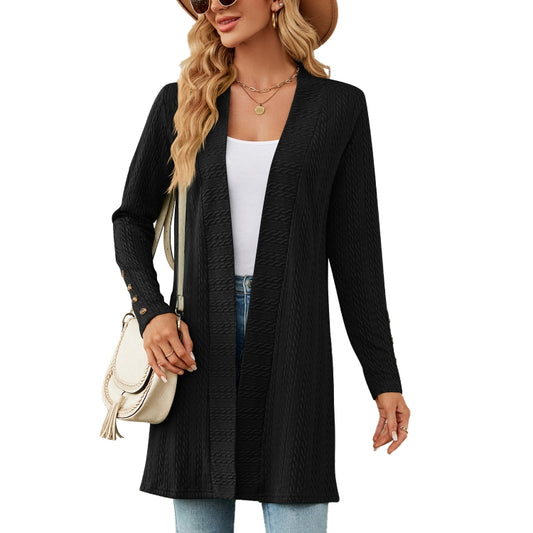 Autumn And Winter Women Button Long Sleeve Loose Cardigan Jacket