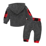 Hoodies Toddler Plaid Hooded Tops Long Pants Kids Set