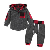 Hoodies Toddler Plaid Hooded Tops Long Pants Kids Set