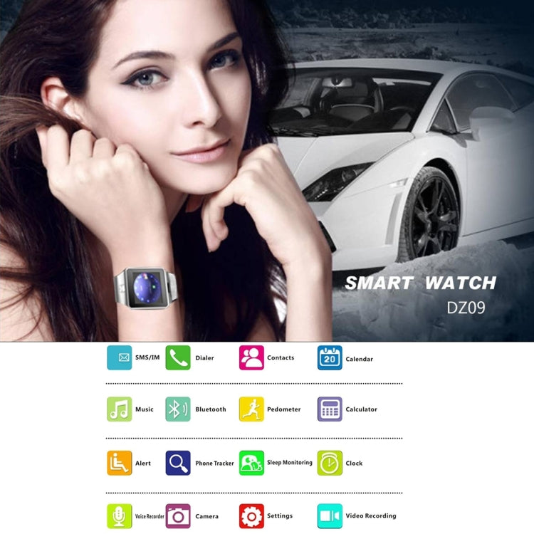 DZ09 1.56 inch Screen Bluetooth 3.0 Android 4.1 OS Above Smart Watch Phone with Bluetooth Call & Call Reminder & Sleep Monitor & Pedometer & Sedentary Reminder & Calendar & SMS & Audio and Video Player & Anti-loss Function