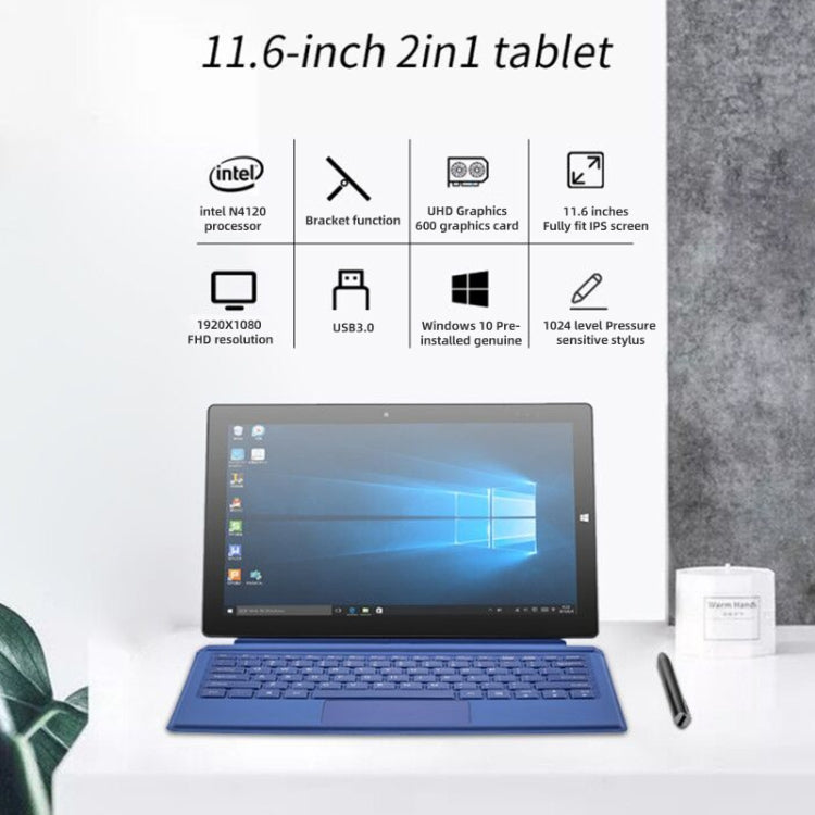 Windows 10 System, Intel Gemini Lake N4120 Quad Core Up to 2.6GHz, with Keyboard & Stylus Pen, Support Dual Band WiFi & Bluetooth & Micro SD Card, 8GB+128GB