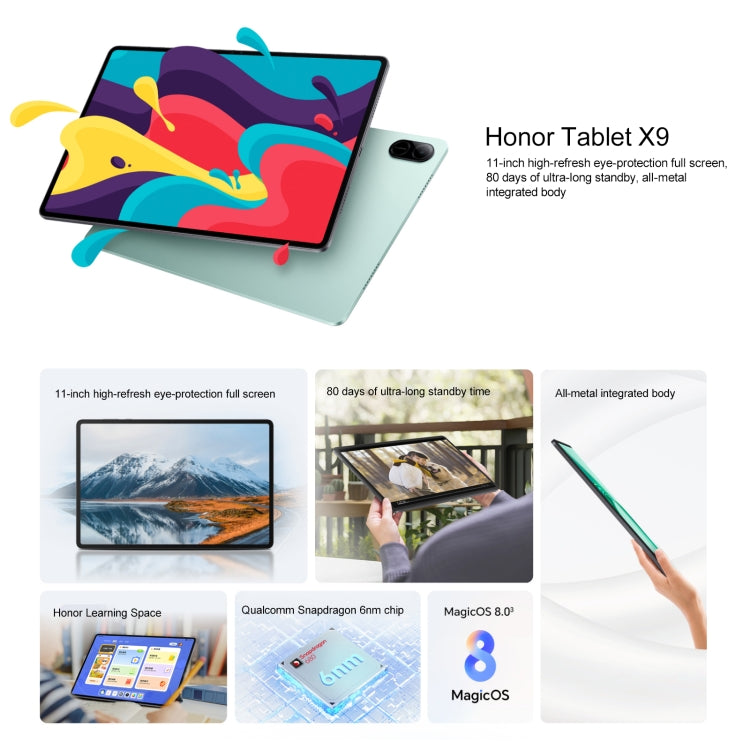 Honor Pad X9 WiFi Tablet PC, 11 inch 8GB+128GB MagicOS 8.0 Qualcomm Snapdragon 680 Octa Core, 8GB+128GB