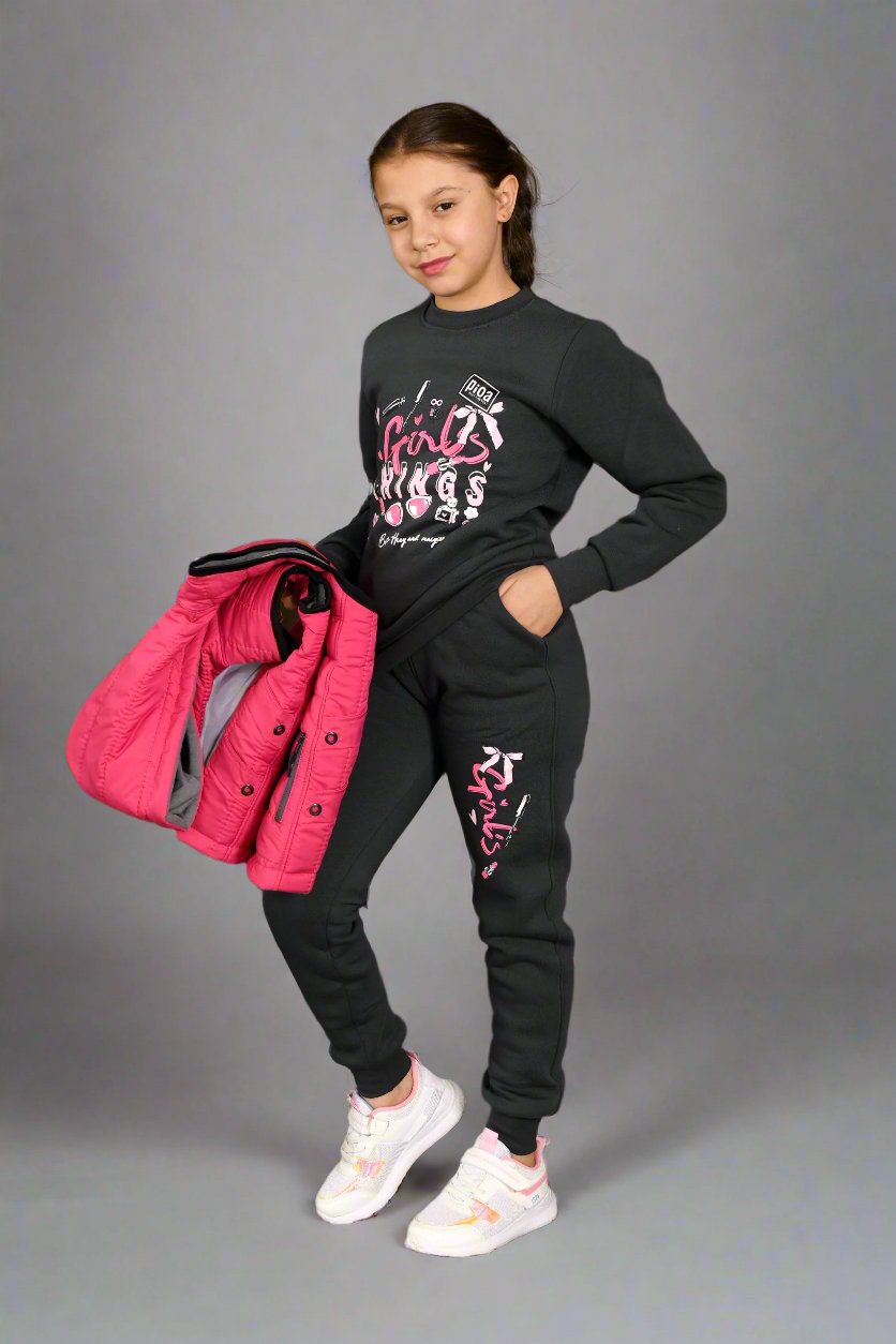 5 to 9 Years 3 in 1 Girls Sportwear Tracksuit, Jacket, Trouser and Sweatshirt  , M303