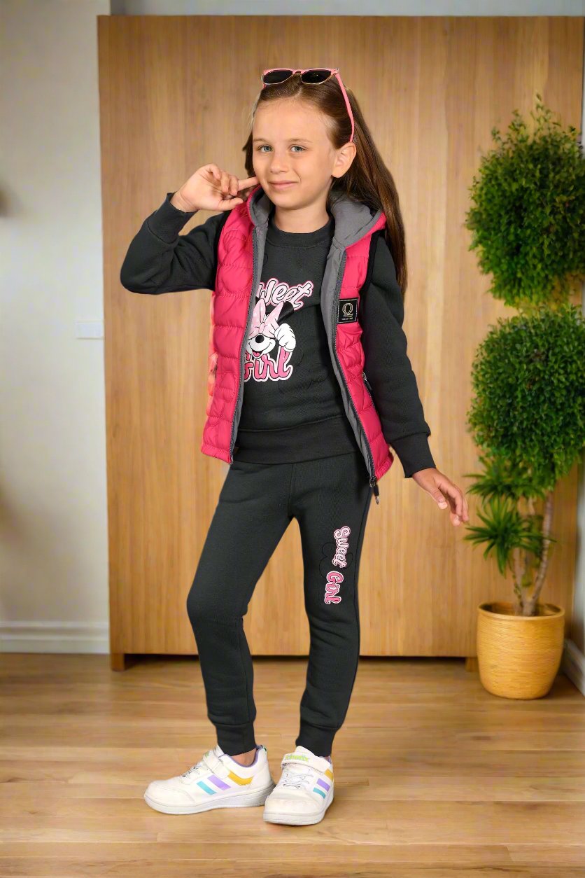 1 to 4 Years , 3 in 1 Girls Sportwear Tracksuit, Jacket, Trouser and Sweatshirt  , M303