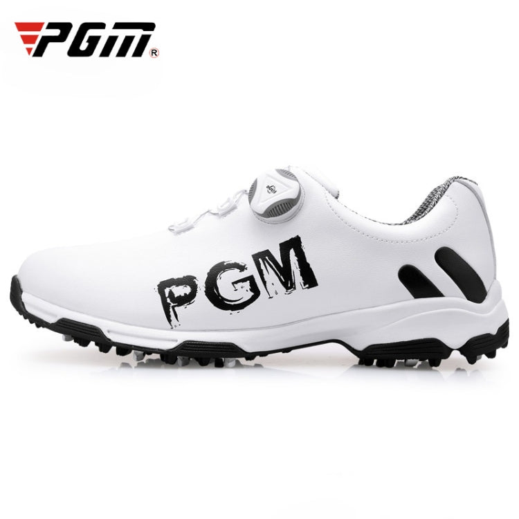 PGM Golf Rotating Buckle Waterproof Microfiber Leather Breathable Non-slip Sneakers for Men(Color:White Green Size:45)