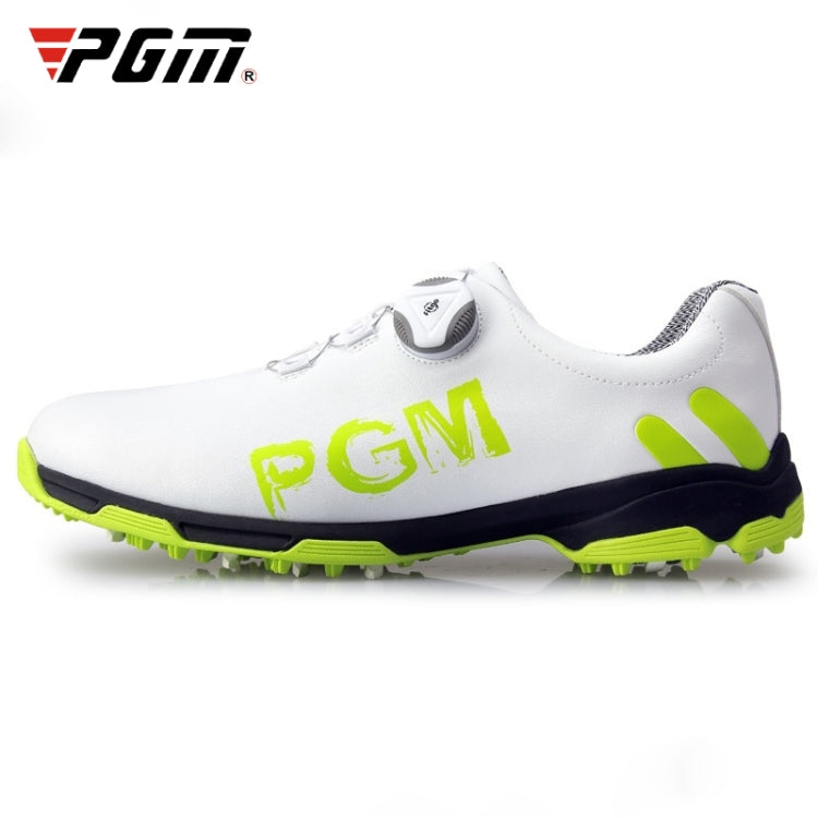 PGM Golf Rotating Buckle Waterproof Microfiber Leather Breathable Non-slip Sneakers for Men(Color:White Green Size:45)