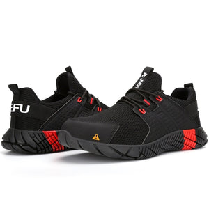 Jiefu Anti Smash And Stab Resistant Lightweight Breathable Anti Odor Flying Fabric Safety Shoes (Color:Black Size:45)