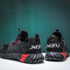 Jiefu Anti Smash And Stab Resistant Lightweight Breathable Anti Odor Flying Fabric Safety Shoes (Color:Black Size:45)