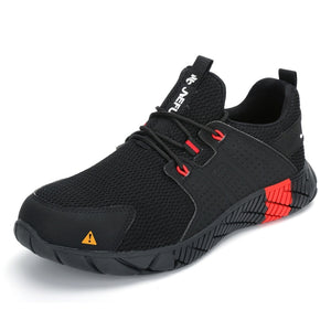 Jiefu Anti Smash And Stab Resistant Lightweight Breathable Anti Odor Flying Fabric Safety Shoes (Color:Black Size:45)