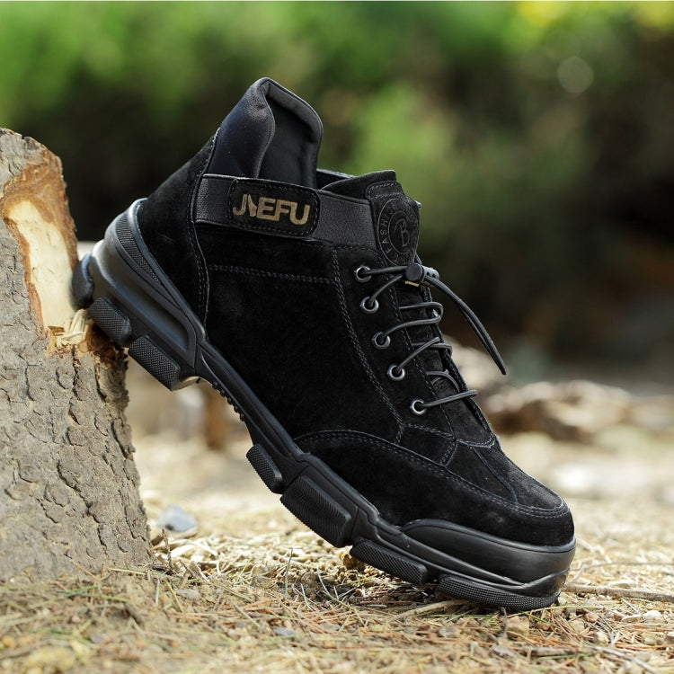 Jiefu Anti Smashing, Anti Piercing, Waterproof And Oil Resistant Electric Welding High Top Safety Shoes (Color:Sand Color Size:46)