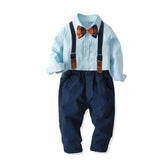 Boys Cotton Long-sleeved Shirt + Suspenders Trousers Suit