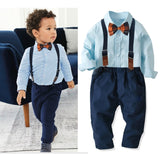 Boys Cotton Long-sleeved Shirt + Suspenders Trousers Suit